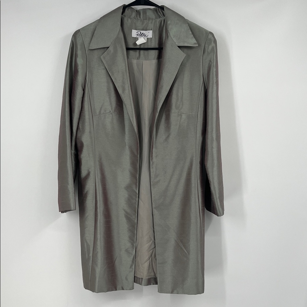 Vintage Patra Sage Green Iridescent Long Open Jacket Size 10